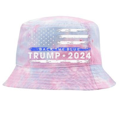 Pro Trump 2024 Back The Blue Thin Blue Line American Flag Tie-Dyed Bucket Hat