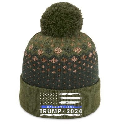 Pro Trump 2024 Back The Blue Thin Blue Line American Flag The Baniff Cuffed Pom Beanie