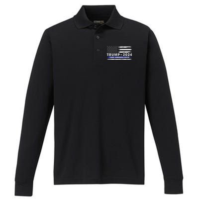 Pro Trump 2024 Blue Line American Flag Take American Back Performance Long Sleeve Polo