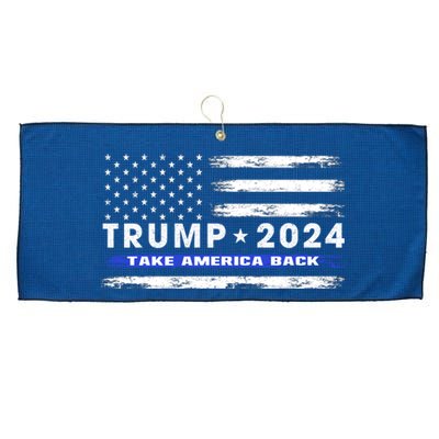 Pro Trump 2024 Blue Line American Flag Take American Back Large Microfiber Waffle Golf Towel