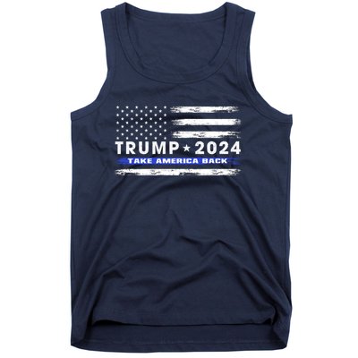 Pro Trump 2024 Blue Line American Flag Take American Back Tank Top