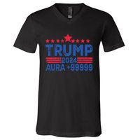 President Trump 2024 Aura +999999 Trump Fist Donald Trump Election 2024 V-Neck T-Shirt