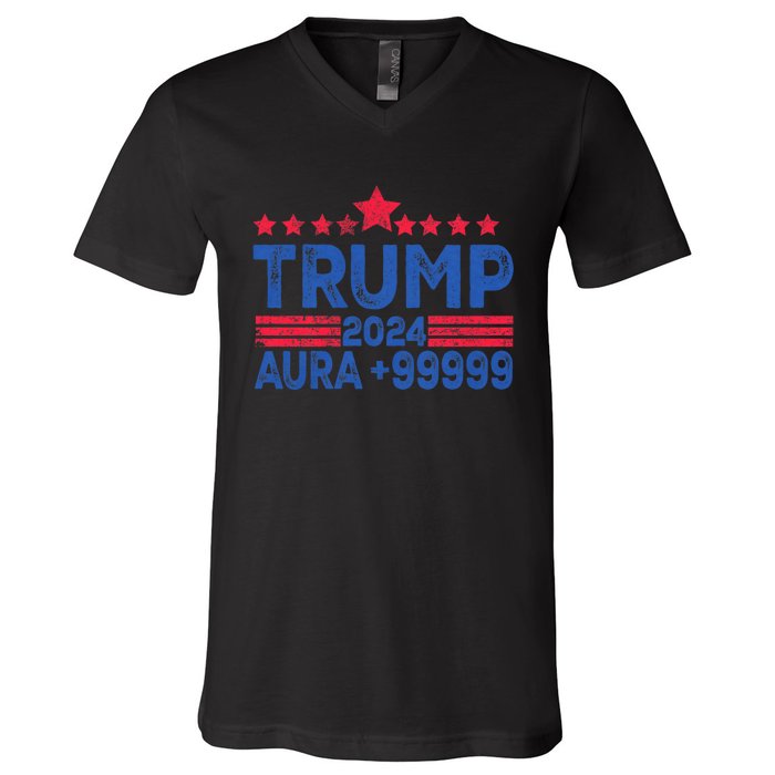 President Trump 2024 Aura +999999 Trump Fist Donald Trump Election 2024 V-Neck T-Shirt