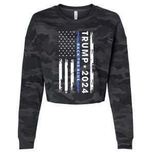 Pro Trump 2024 Back The Blue Thin Blue Line American Flag Cropped Pullover Crew