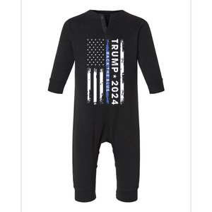 Pro Trump 2024 Back The Blue Thin Blue Line American Flag Infant Fleece One Piece