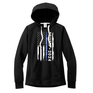 Pro Trump 2024 Back The Blue Thin Blue Line American Flag Women's Fleece Hoodie