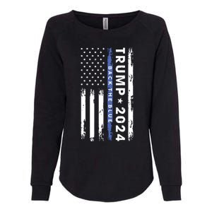 Pro Trump 2024 Back The Blue Thin Blue Line American Flag Womens California Wash Sweatshirt