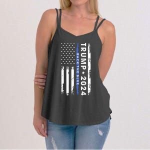 Pro Trump 2024 Back The Blue Thin Blue Line American Flag Women's Strappy Tank