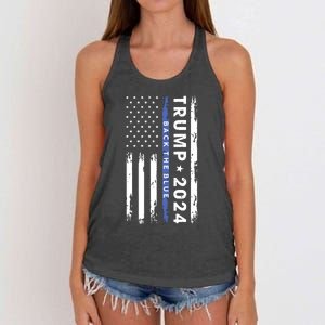 Pro Trump 2024 Back The Blue Thin Blue Line American Flag Women's Knotted Racerback Tank