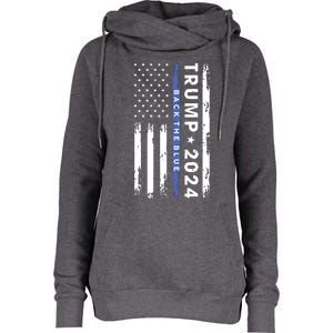 Pro Trump 2024 Back The Blue Thin Blue Line American Flag Womens Funnel Neck Pullover Hood