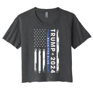 Pro Trump 2024 Back The Blue Thin Blue Line American Flag Women's Crop Top Tee