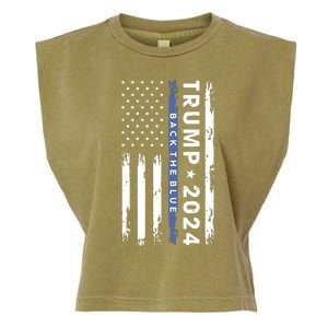 Pro Trump 2024 Back The Blue Thin Blue Line American Flag Garment-Dyed Women's Muscle Tee