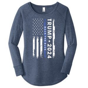 Pro Trump 2024 Back The Blue Thin Blue Line American Flag Women's Perfect Tri Tunic Long Sleeve Shirt