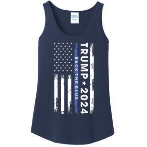 Pro Trump 2024 Back The Blue Thin Blue Line American Flag Ladies Essential Tank