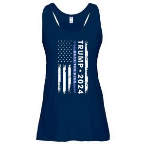 Pro Trump 2024 Back The Blue Thin Blue Line American Flag Ladies Essential Flowy Tank