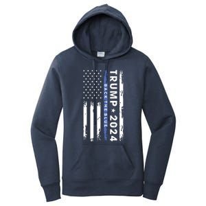 Pro Trump 2024 Back The Blue Thin Blue Line American Flag Women's Pullover Hoodie