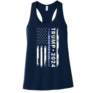 Pro Trump 2024 Back The Blue Thin Blue Line American Flag Women's Racerback Tank