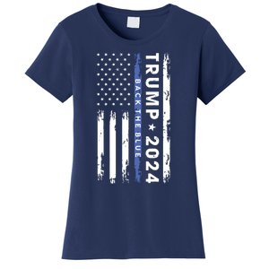 Pro Trump 2024 Back The Blue Thin Blue Line American Flag Women's T-Shirt