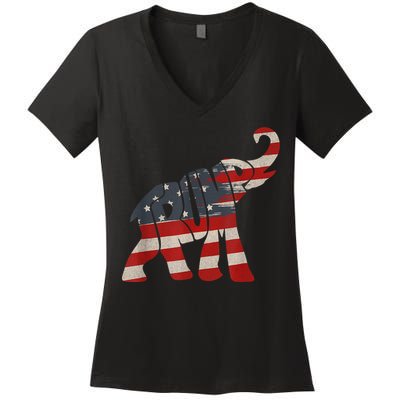 President Trump 2024 Republican Elephant Trump Supporter Women's V-Neck T-Shirt