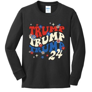 President Trump 24 2024 Groovy Retro Kids Long Sleeve Shirt