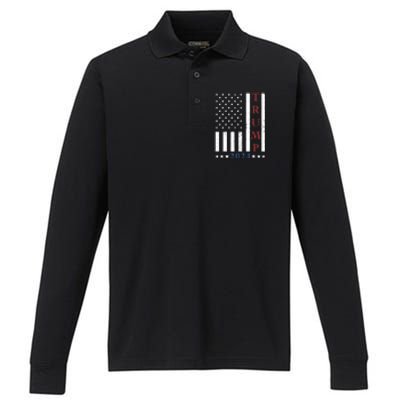 Pro Trump 2024 American Flag Performance Long Sleeve Polo