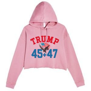 Patriotic Trump 45 And 47 Victory Winner Won Patriotic Flag Crop Fleece Hoodie