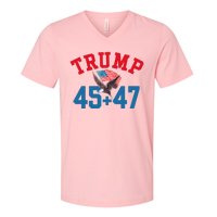 Patriotic Trump 45 And 47 Victory Winner Won Patriotic Flag V-Neck T-Shirt