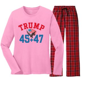 Patriotic Trump 45 And 47 Victory Winner Won Patriotic Flag Women's Long Sleeve Flannel Pajama Set 