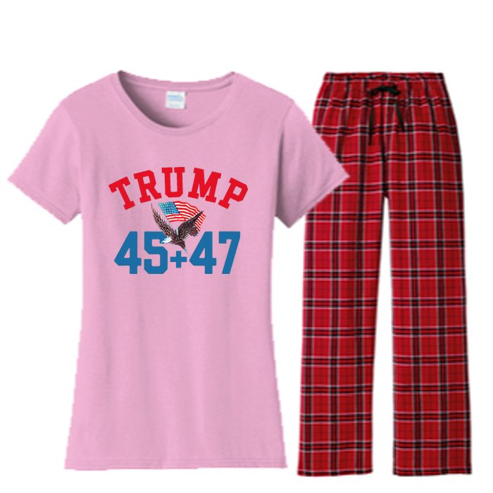 Patriotic Trump 45 And 47 Victory Winner Won Patriotic Flag Women's Flannel Pajama Set