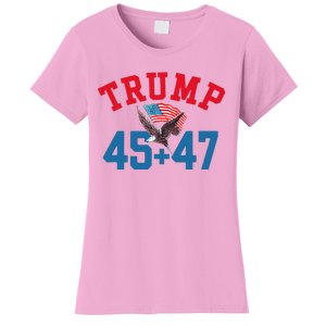 Patriotic Trump 45 And 47 Victory Winner Won Patriotic Flag Women's T-Shirt