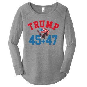 Patriotic Trump 45 And 47 Victory Winner Won Patriotic Flag Women's Perfect Tri Tunic Long Sleeve Shirt