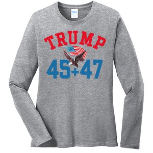 Patriotic Trump 45 And 47 Victory Winner Won Patriotic Flag Ladies Long Sleeve Shirt