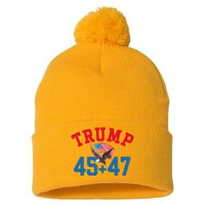 Patriotic Trump 45 And 47 Victory Winner Won Patriotic Flag Pom Pom 12in Knit Beanie