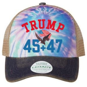 Patriotic Trump 45 And 47 Victory Winner Won Patriotic Flag Legacy Tie Dye Trucker Hat