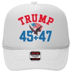 Patriotic Trump 45 And 47 Victory Winner Won Patriotic Flag High Crown Mesh Back Trucker Hat