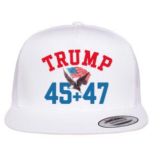 Patriotic Trump 45 And 47 Victory Winner Won Patriotic Flag Flat Bill Trucker Hat