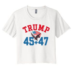 Patriotic Trump 45 And 47 Victory Winner Won Patriotic Flag Women's Crop Top Tee