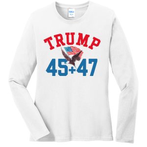 Patriotic Trump 45 And 47 Victory Winner Won Patriotic Flag Ladies Long Sleeve Shirt