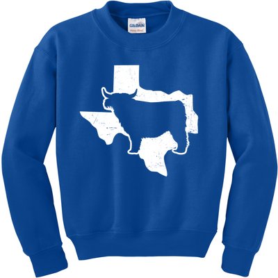 Patriotic Texas 4th July Design Highland Cow Gift Kids Sweatshirt