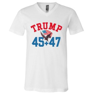 Patriotic Trump 45 And 47 Victory Winner Won Patriotic Flag V-Neck T-Shirt