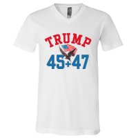 Patriotic Trump 45 And 47 Victory Winner Won Patriotic Flag V-Neck T-Shirt