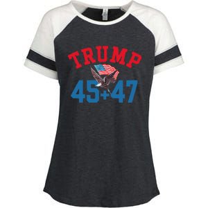 Patriotic Trump 45 And 47 Victory Winner Won Patriotic Flag Enza Ladies Jersey Colorblock Tee