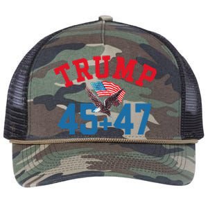 Patriotic Trump 45 And 47 Victory Winner Won Patriotic Flag Retro Rope Trucker Hat Cap