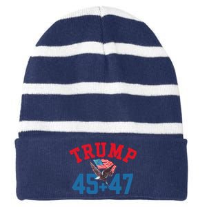 Patriotic Trump 45 And 47 Victory Winner Won Patriotic Flag Striped Beanie with Solid Band