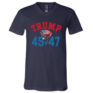 Patriotic Trump 45 And 47 Victory Winner Won Patriotic Flag V-Neck T-Shirt