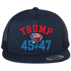 Patriotic Trump 45 And 47 Victory Winner Won Patriotic Flag Flat Bill Trucker Hat