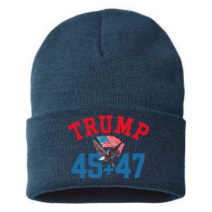 Patriotic Trump 45 And 47 Victory Winner Won Patriotic Flag Sustainable Knit Beanie