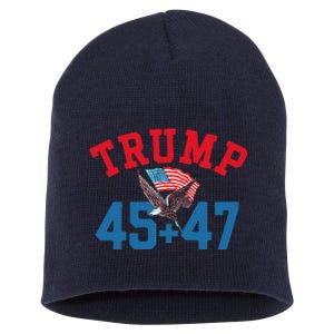 Patriotic Trump 45 And 47 Victory Winner Won Patriotic Flag Short Acrylic Beanie