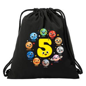 Planets Three 5 Years Old 5th Birthday Boy And Girl Drawstring Bag