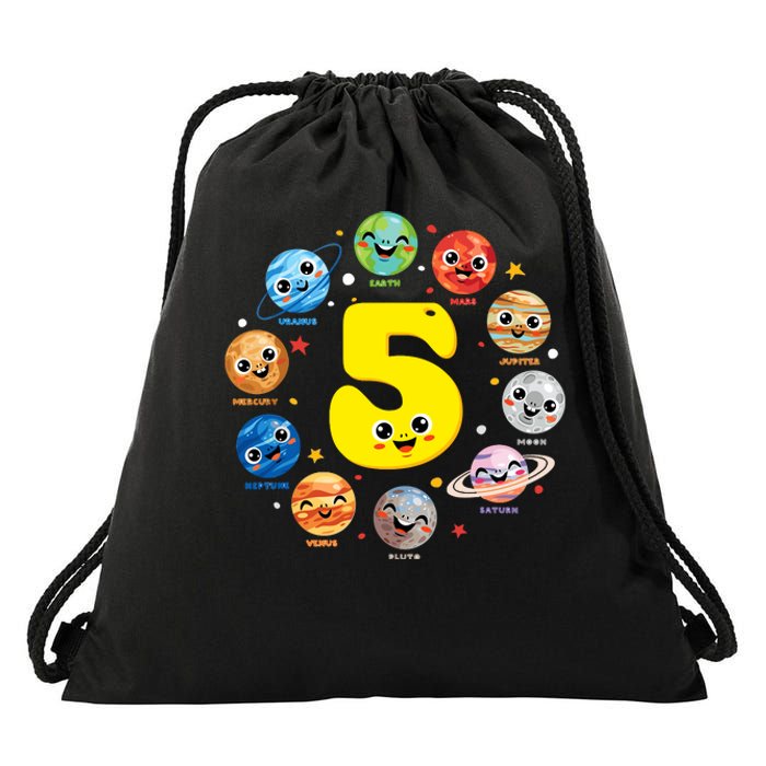 Planets Three 5 Years Old 5th Birthday Boy And Girl Drawstring Bag